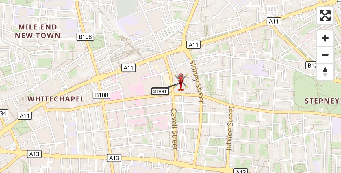 Flight route Air Ambulance Helicopter Royal London Hospital - Royal London Hospital, 20 August 2026, 16:59