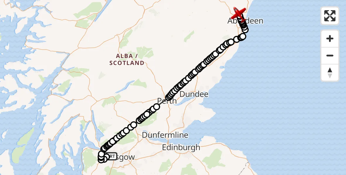 Flight route Air Ambulance Aircraft Glasgow Airport - Aberdeen International Airport, 20 August 2026, 17:11