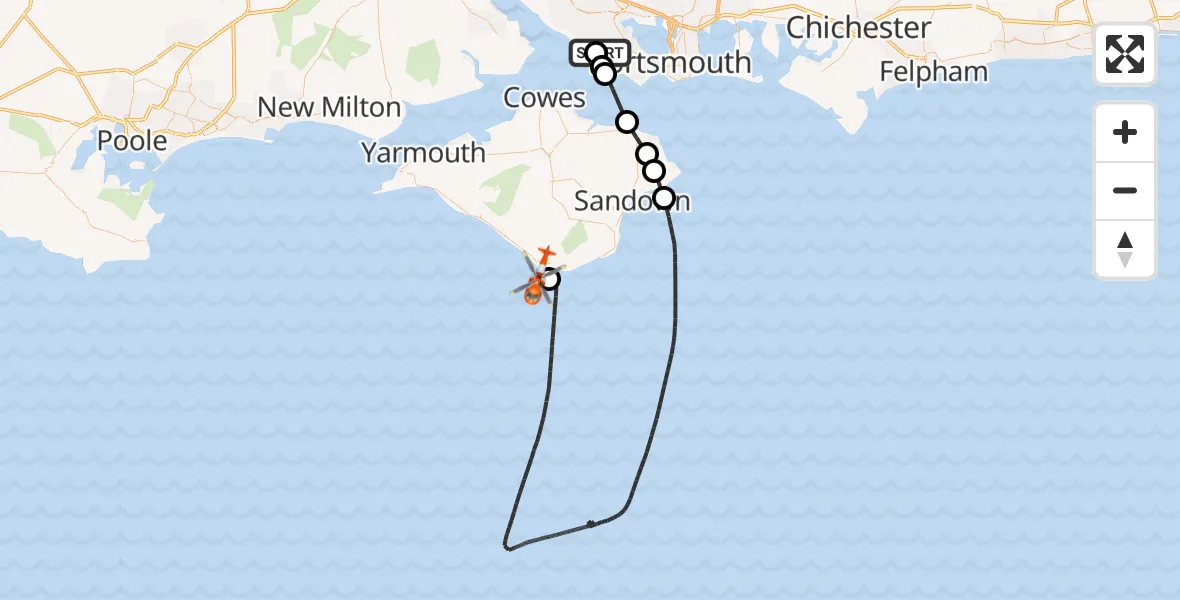 Flight route Coastguard Helicopter Solent Airport - Niton, 20 August 2026, 19:22