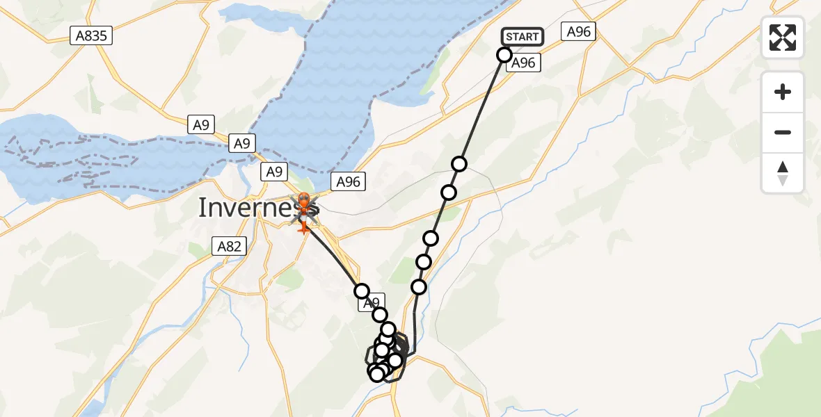 Flight route Coastguard Helicopter Inverness Airport - Inverness, 20 August 2026, 19:34