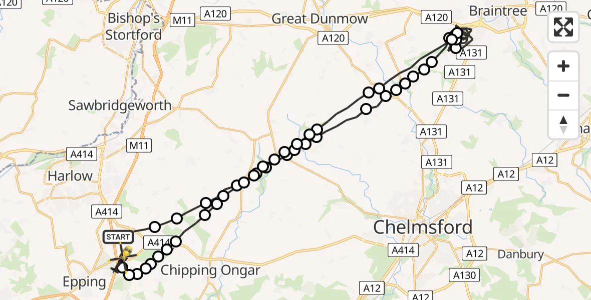 Flight route Police Helicopter North Weald Bassett - North Weald Bassett, 20 August 2026, 20:00