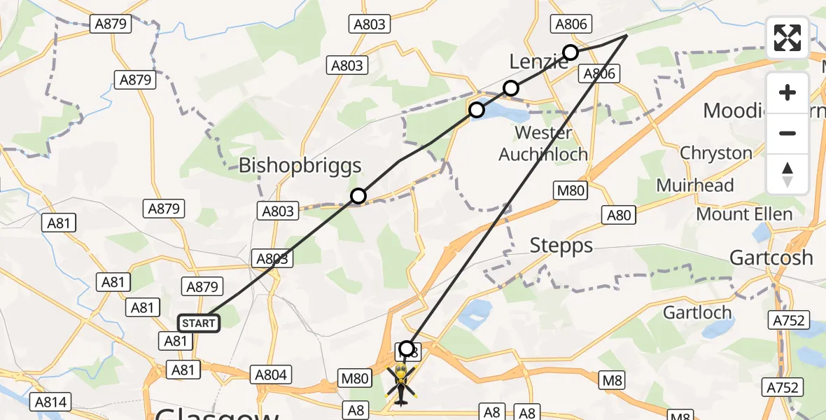 Flight route Police Helicopter Glasgow - Glasgow, 20 August 2026, 20:20