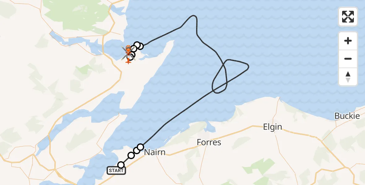 Flight route Coastguard Helicopter Inverness Airport - Dornoch, 20 August 2026, 20:25