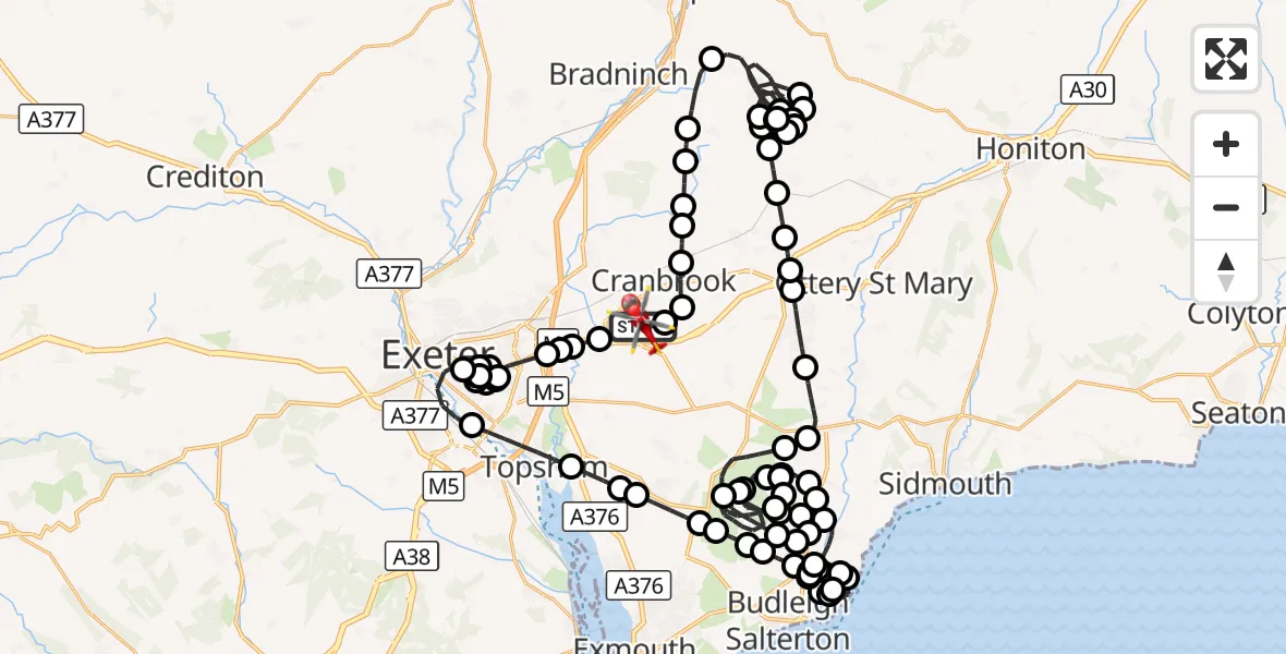 Flight route Air Ambulance Helicopter Exeter International Airport - Exeter International Airport, 20 August 2026, 20:38