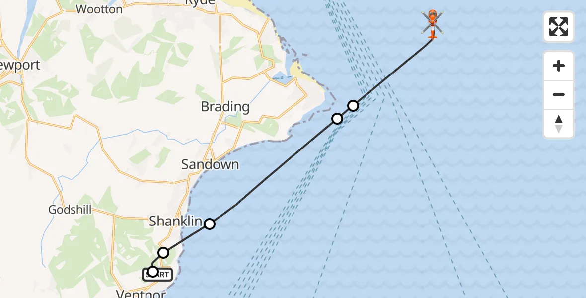 Flight route Coastguard Helicopter Shanklin - English Channel, 20 August 2026, 20:42