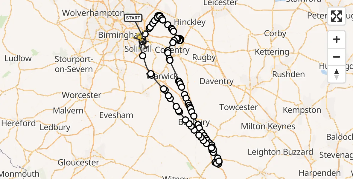 Flight route Police Helicopter Sutton Coldfield - Birmingham Airport, 20 August 2026, 20:49