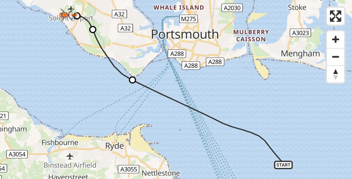 Flight route Coastguard Helicopter English Channel - Solent Airport, 20 August 2026, 20:49