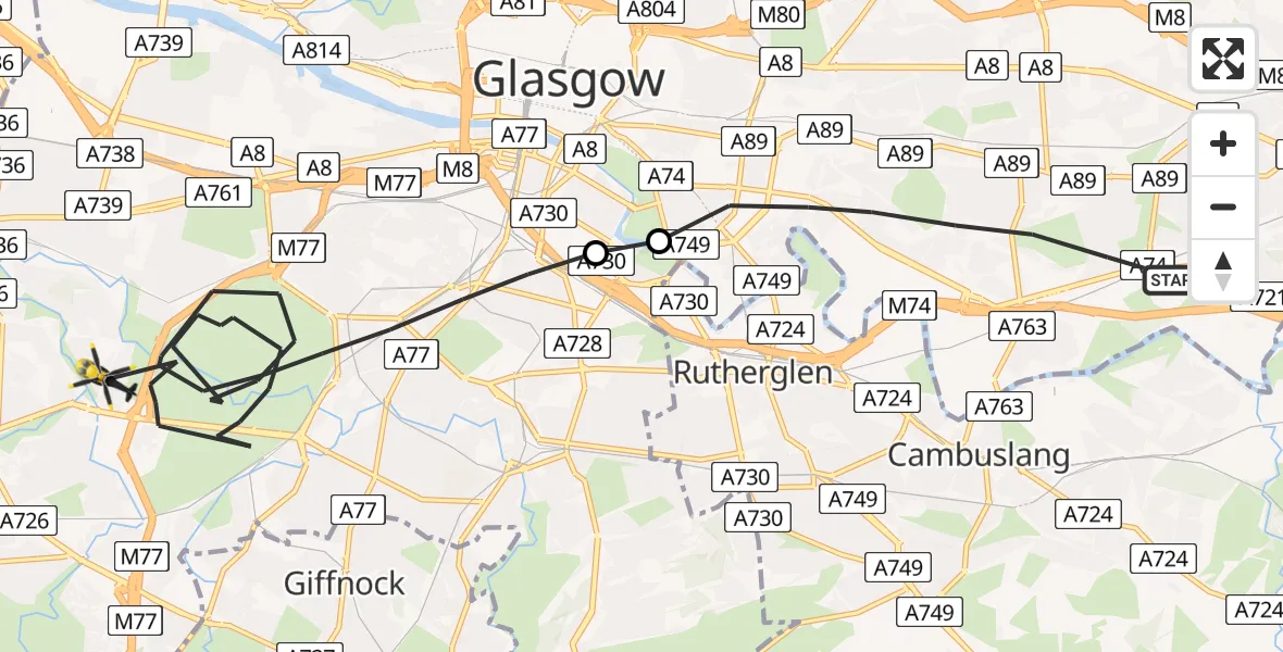 Flight route Police Helicopter Glasgow - Glasgow, 20 August 2026, 20:59