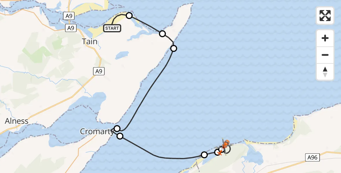 Flight route Coastguard Helicopter Dornoch - Buckie Loch, 20 August 2026, 21:24