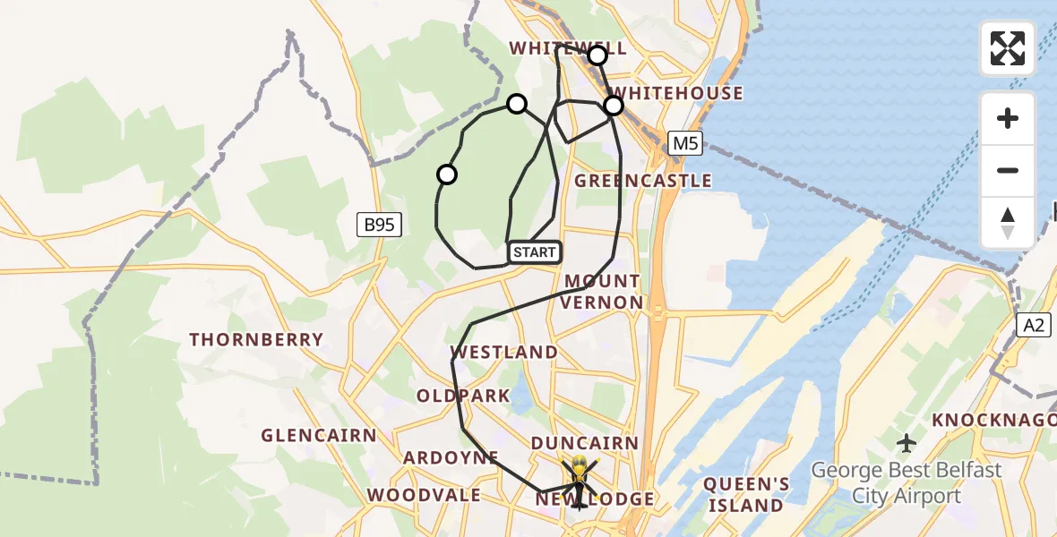 Flight route Police Helicopter Belfast City District - Belfast City District, 20 August 2026, 21:42