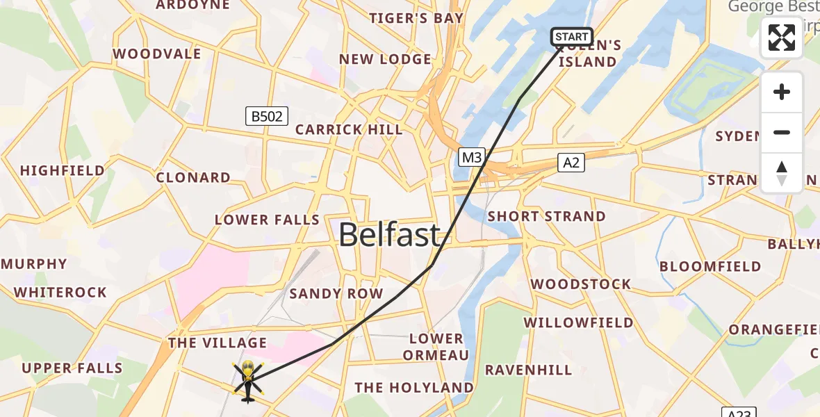Flight route Police Helicopter Belfast City District - Belfast City District, 20 August 2026, 22:11