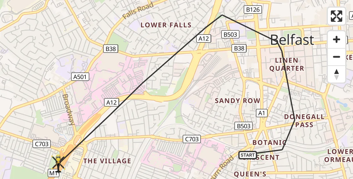 Flight route Police Helicopter Belfast City District - Belfast City District, 20 August 2026, 22:28