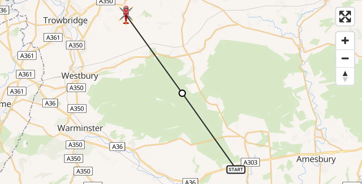 Flight route Air Ambulance Helicopter Winterbourne Stoke - Keevil, 20 August 2026, 22:33