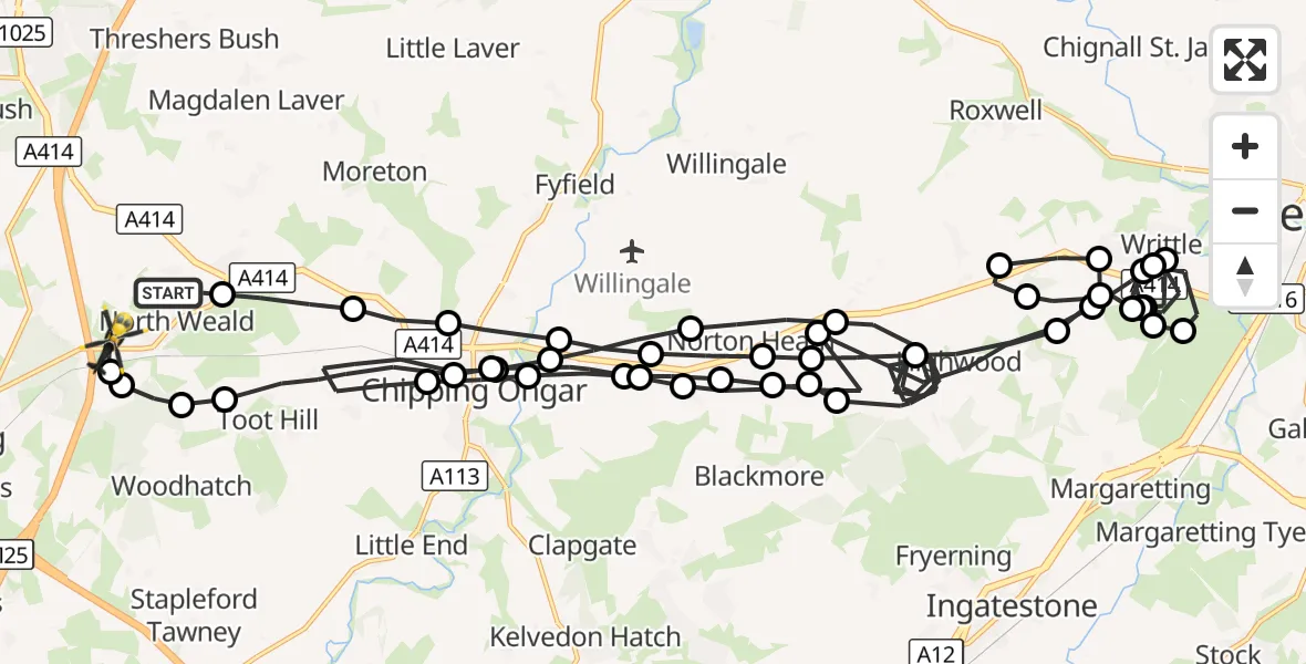 Flight route Police Helicopter North Weald Bassett - North Weald Airfield, 20 August 2026, 22:56