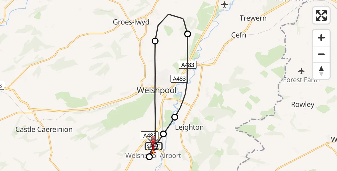 Flight route Air Ambulance Helicopter Welshpool Airport - Welshpool Airport, 21 August 2026, 08:19