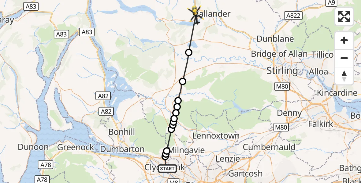 Flight route Police Helicopter Clydebank - Pass Of Leny, 21 August 2026, 08:28