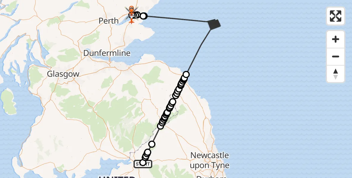 Flight route Coastguard Helicopter Carlisle Lake District Airport - Dundee Airport, 21 August 2026, 08:53