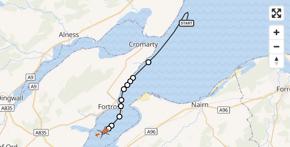 Flight route Coastguard Helicopter North Sea - Avoch, 21 August 2026, 10:18