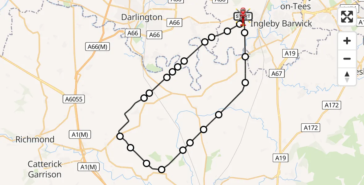 Flight route Air Ambulance Helicopter Egglescliffe - Egglescliffe, 21 August 2026, 10:18