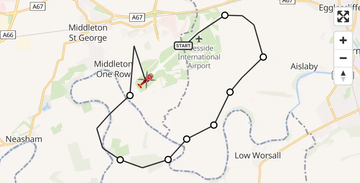 Flight route Air Ambulance Helicopter Teesside International Airport - Teesside International Airport, 21 August 2026, 10:57