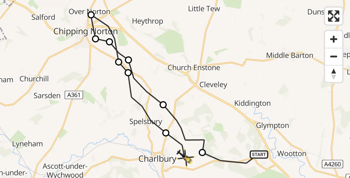 Flight route Police Helicopter West Oxfordshire - Charlbury, 21 August 2026, 10:58