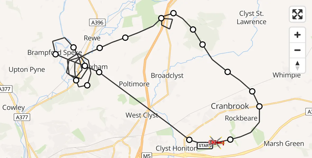 Flight route Air Ambulance Helicopter Exeter International Airport - Exeter International Airport, 21 August 2026, 11:11