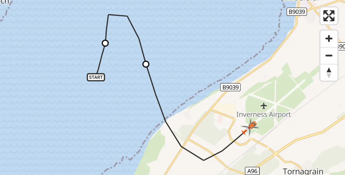 Flight route Coastguard Helicopter Fortrose - Inverness, 21 August 2026, 11:19