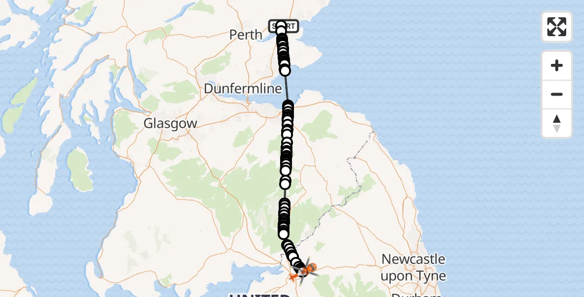 Flight route Coastguard Helicopter Dundee Airport - Carlisle Lake District Airport, 21 August 2026, 11:48