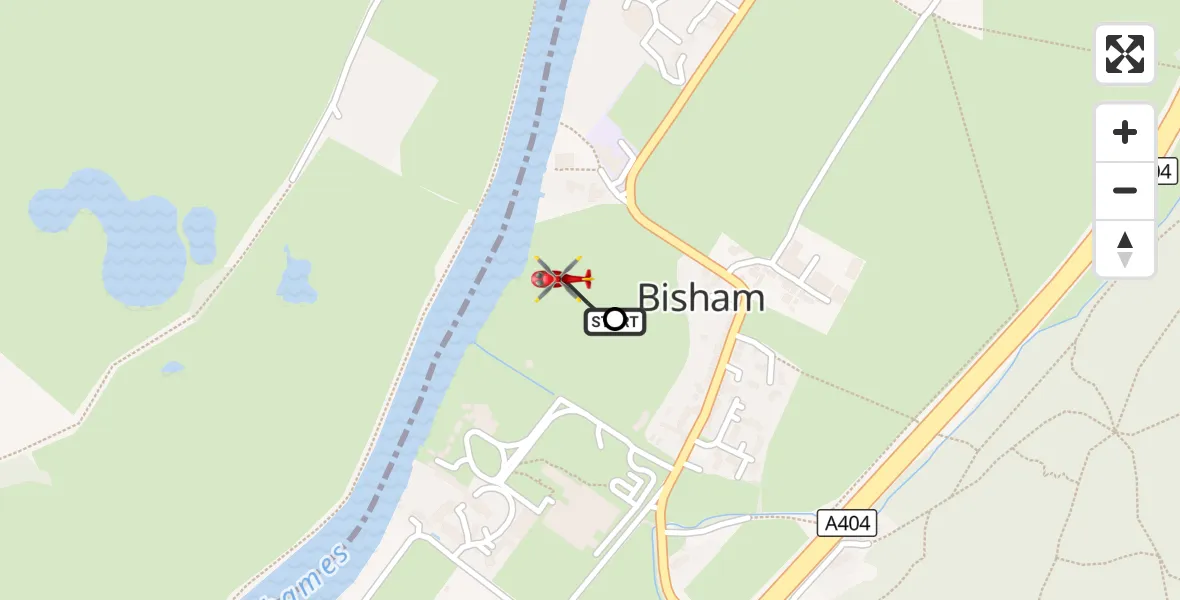 Flight route Air Ambulance Helicopter Marlow - Bisham, 21 August 2026, 11:54