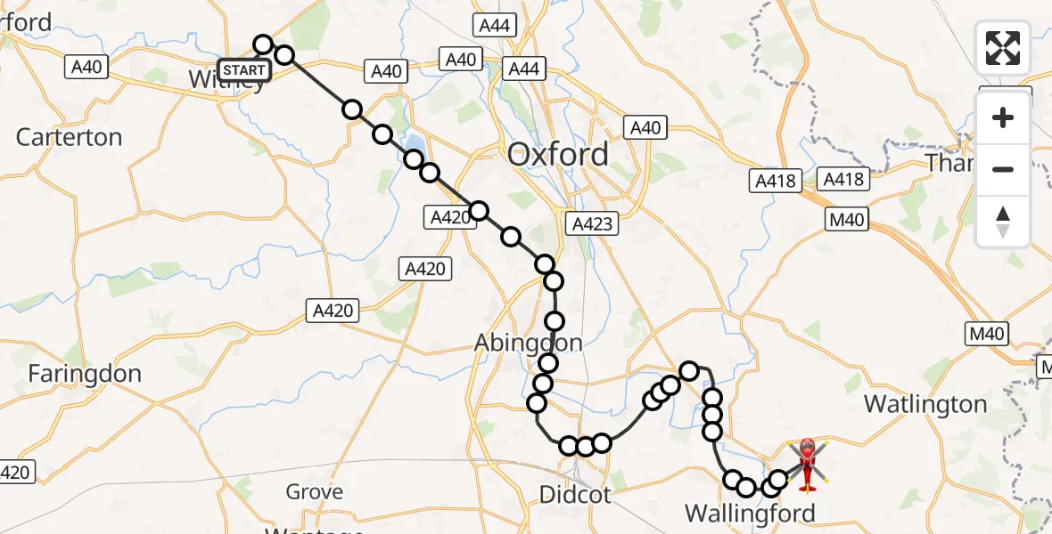 Flight route Air Ambulance Helicopter Witney - RAF Benson, 21 August 2026, 14:19