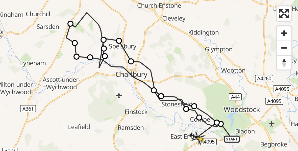 Flight route Police Helicopter West Oxfordshire - Combe, 21 August 2026, 14:23