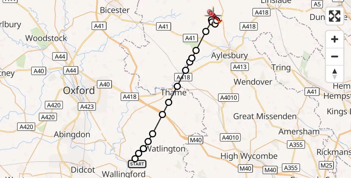 Flight route Air Ambulance Helicopter RAF Benson - Oving, 21 August 2026, 14:50