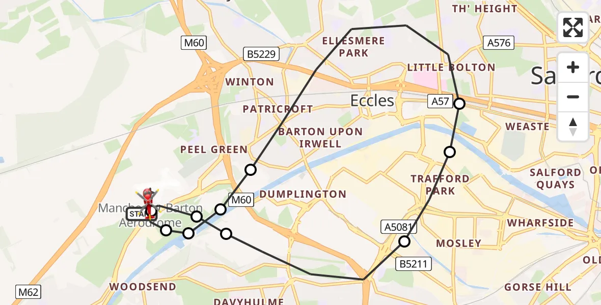 Flight route Air Ambulance Helicopter Manchester Barton Aerodrome - Manchester Barton Aerodrome, 21 August 2026, 15:01