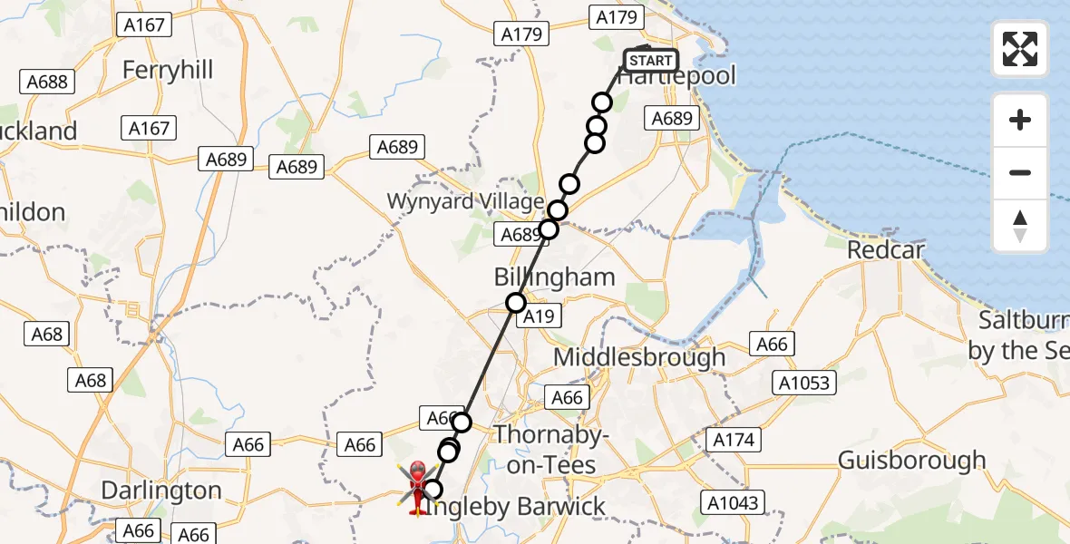 Flight route Air Ambulance Helicopter Hartlepool - Egglescliffe, 21 August 2026, 15:24