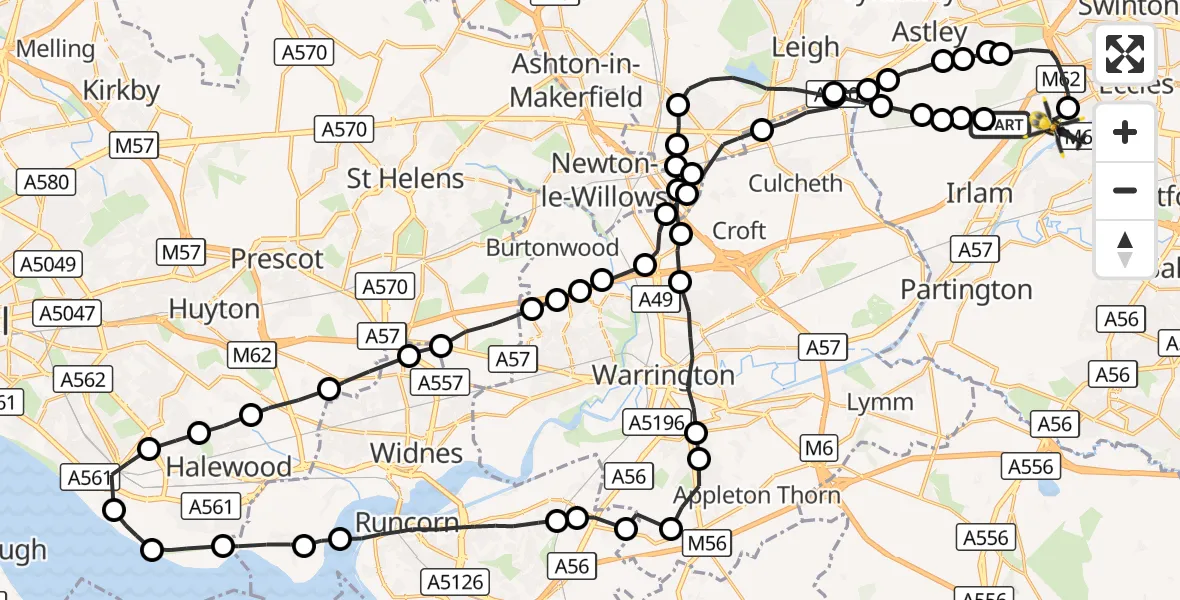 Flight route Police Helicopter Irlam - Eccles, 21 August 2026, 15:26