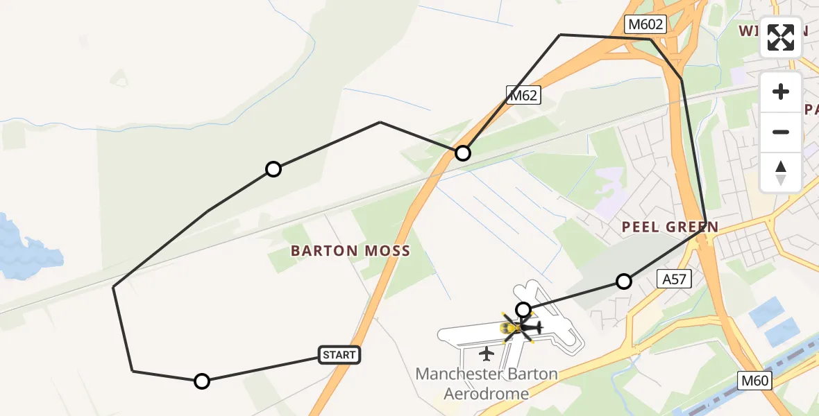 Flight route Police Helicopter Irlam - Manchester Barton Aerodrome, 21 August 2026, 16:04