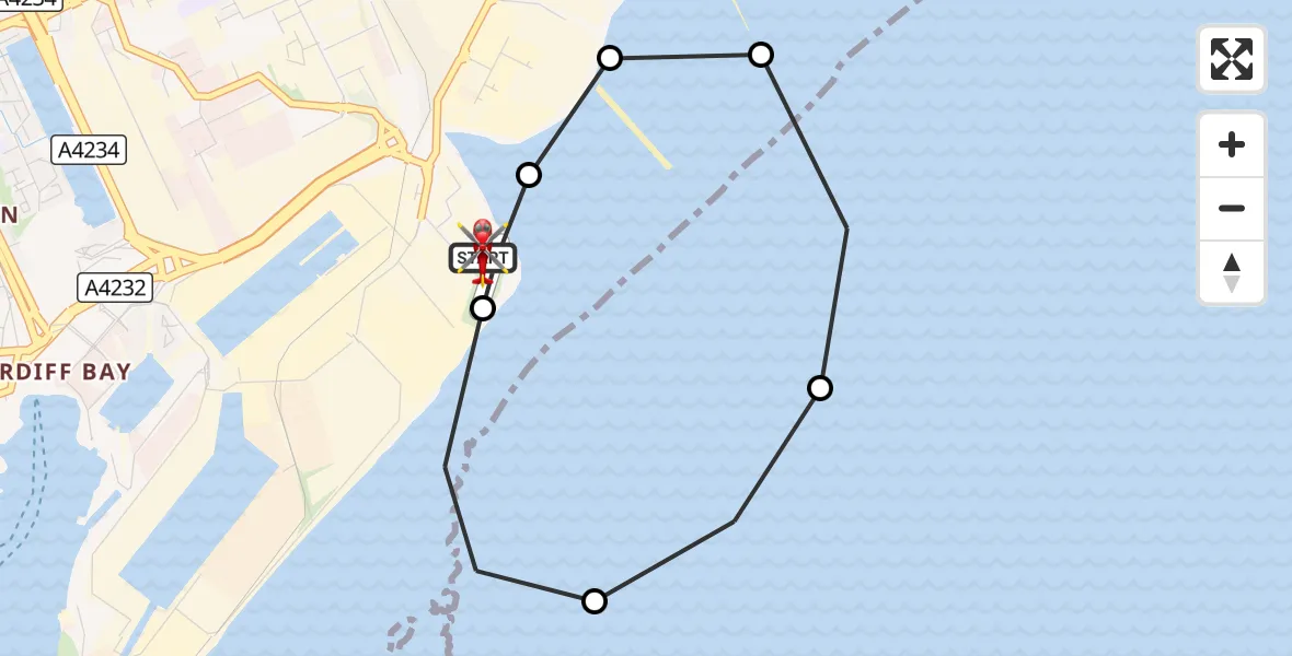 Flight route Air Ambulance Helicopter Cardiff Heliport - Cardiff Heliport, 21 August 2026, 16:06
