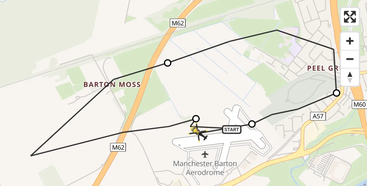 Flight route Police Helicopter Manchester Barton Aerodrome - Manchester Barton Aerodrome, 21 August 2026, 16:07