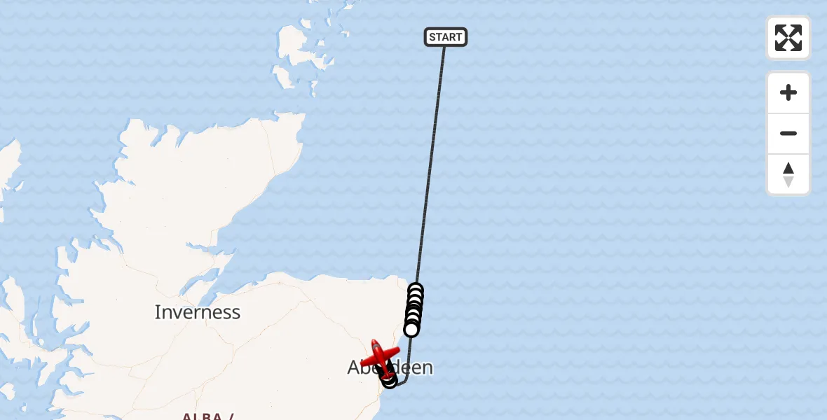 Flight route Air Ambulance Aircraft North Sea - Aberdeen International Airport, 21 August 2026, 16:31