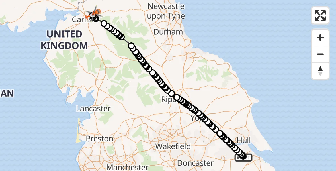 Flight route Coastguard Helicopter Humberside Airport - Carlisle Lake District Airport, 21 August 2026, 16:35