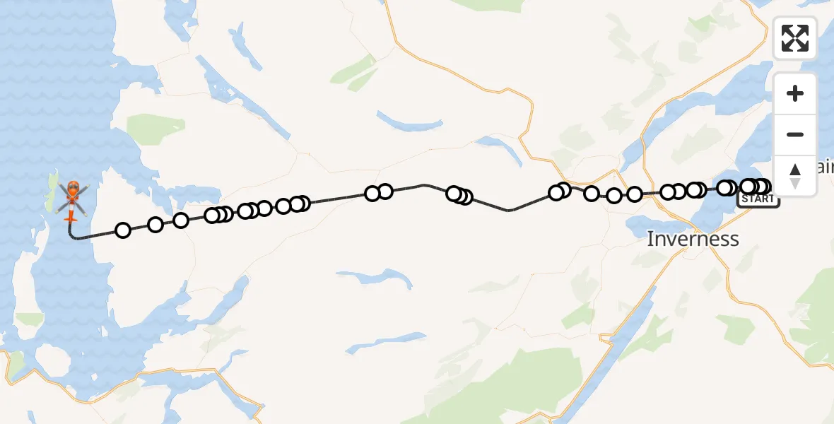 Flight route Coastguard Helicopter Inverness Airport - Inner Seas, 21 August 2026, 19:20