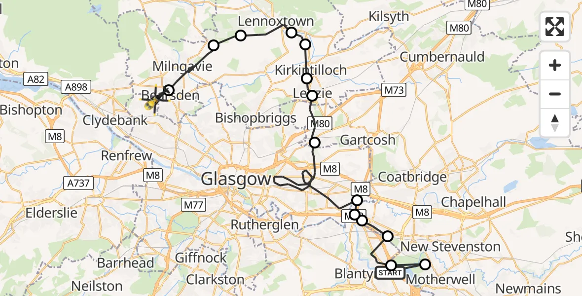 Flight route Police Helicopter Bothwell - Bearsden, 21 August 2026, 19:38