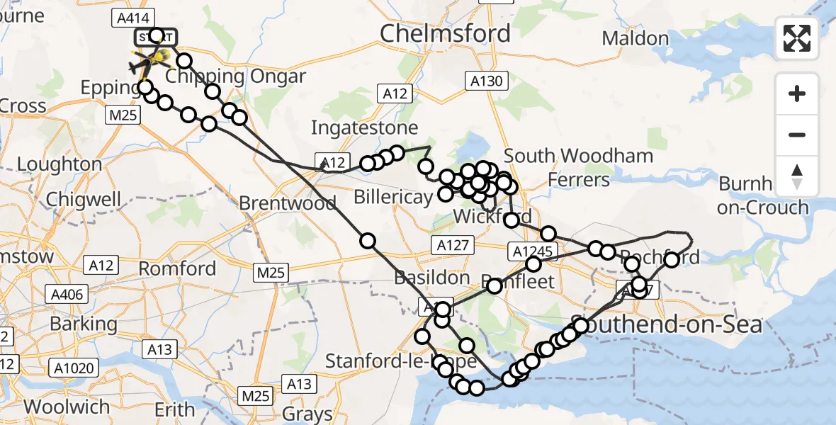 Flight route Police Helicopter North Weald Airfield - North Weald Airfield, 21 August 2026, 19:56
