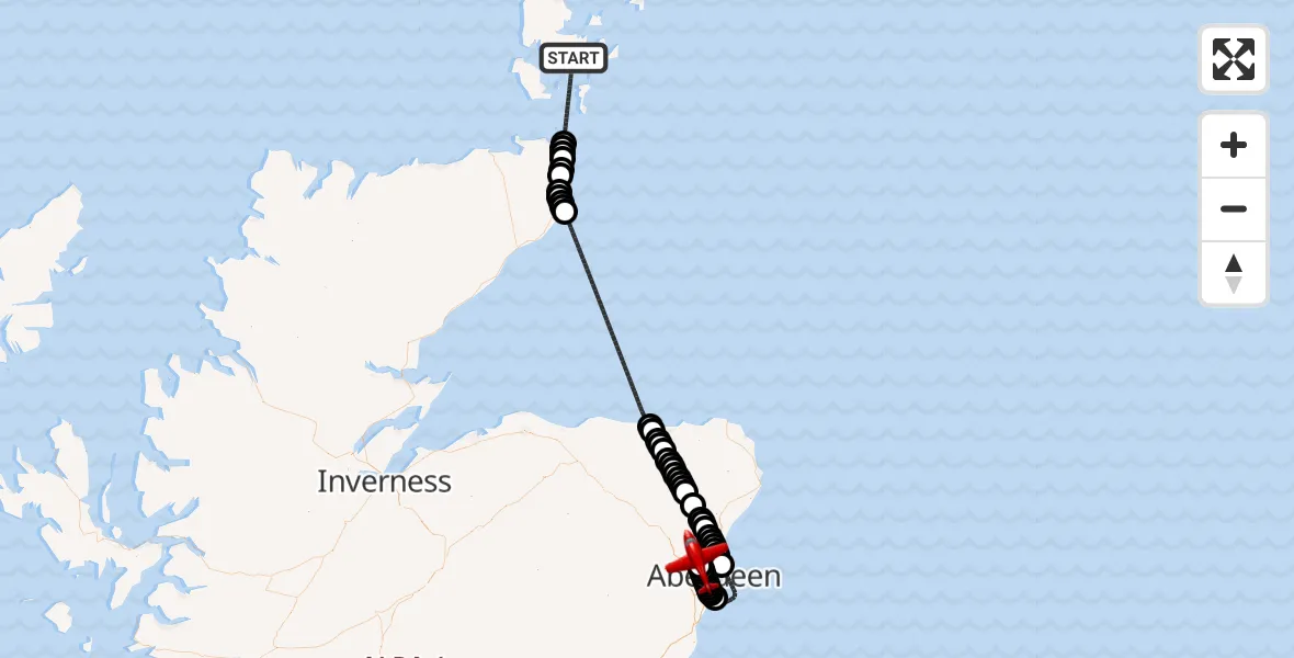 Flight route Air Ambulance Aircraft North Atlantic Ocean - Aberdeen International Airport, 21 August 2026, 20:09