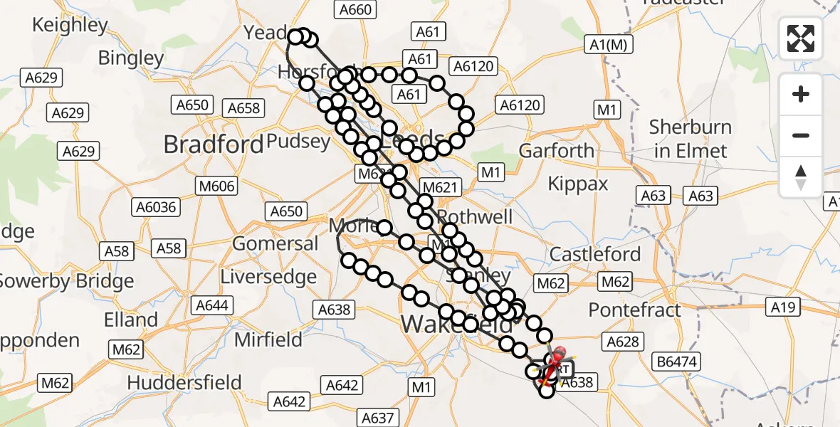 Flight route Air Ambulance Helicopter YAA Nostell Helicopter Port - YAA Nostell Helicopter Port, 21 August 2026, 20:21