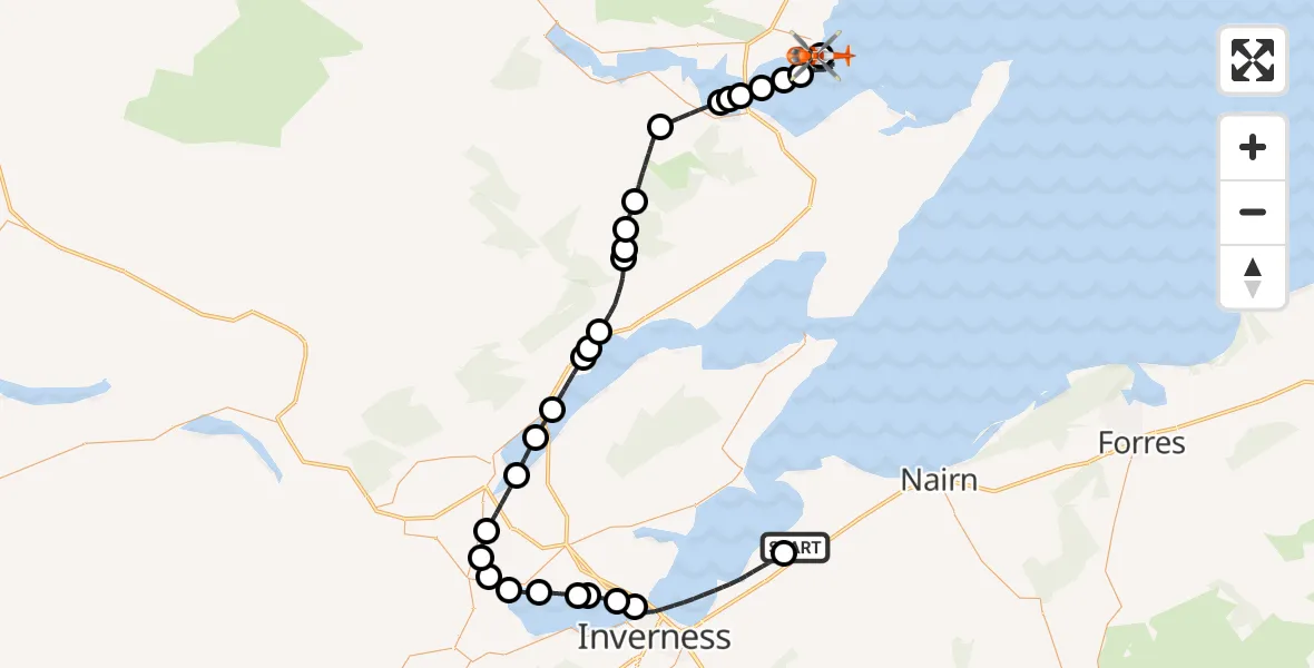 Flight route Coastguard Helicopter Inverness Airport - Dornoch Airfield, 21 August 2026, 20:32