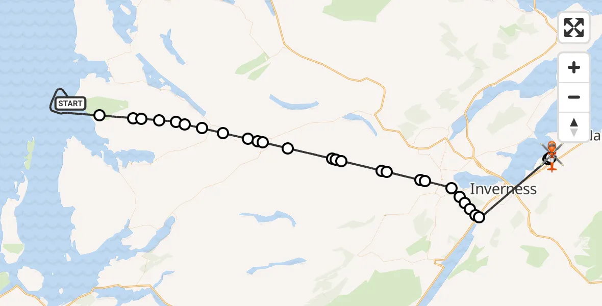 Flight route Coastguard Helicopter Inner Seas - Inverness Airport, 21 August 2026, 20:33