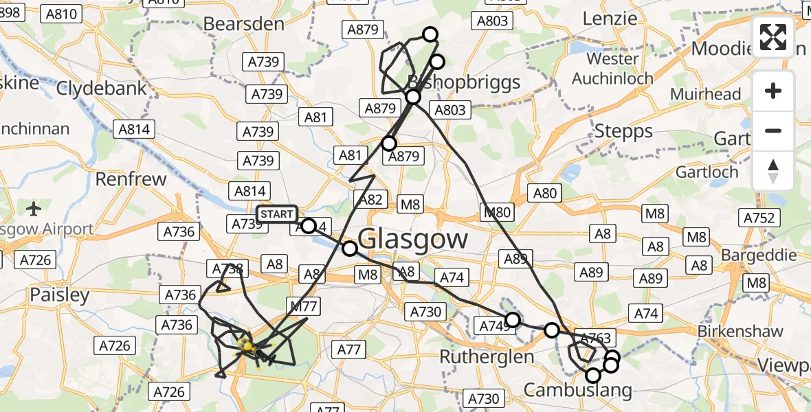 Flight route Police Helicopter Glasgow - Glasgow, 21 August 2026, 20:50