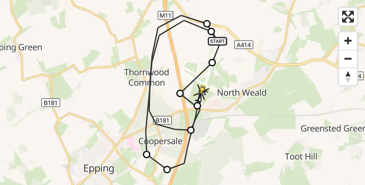 Flight route Police Helicopter North Weald Airfield - North Weald Airfield, 21 August 2026, 21:08