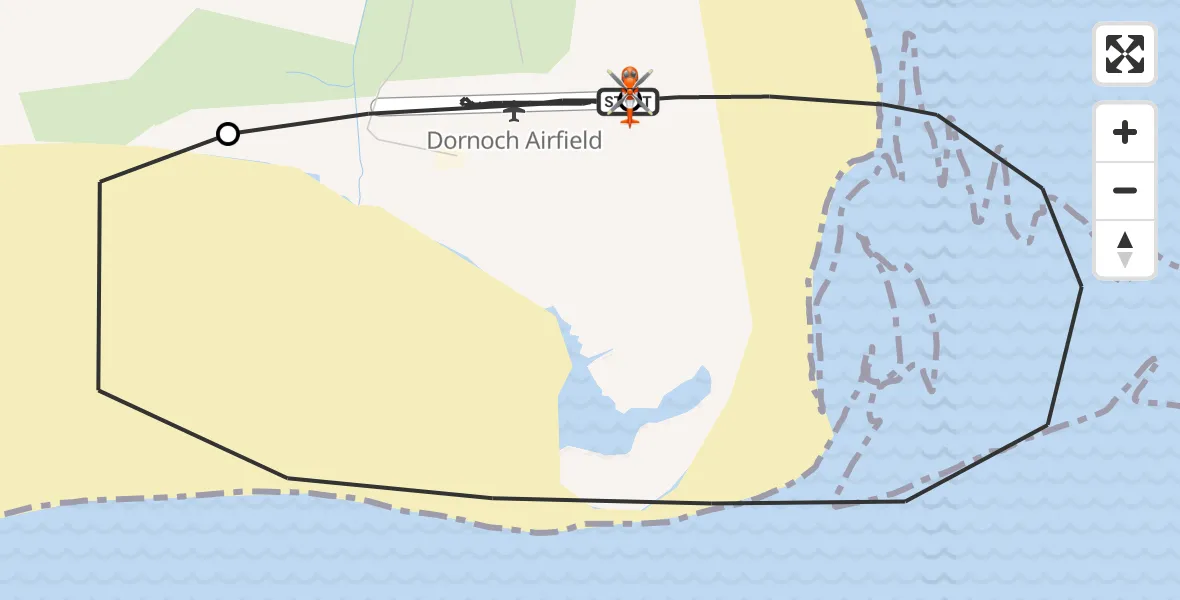 Flight route Coastguard Helicopter Dornoch Airfield - Dornoch Airfield, 21 August 2026, 21:10